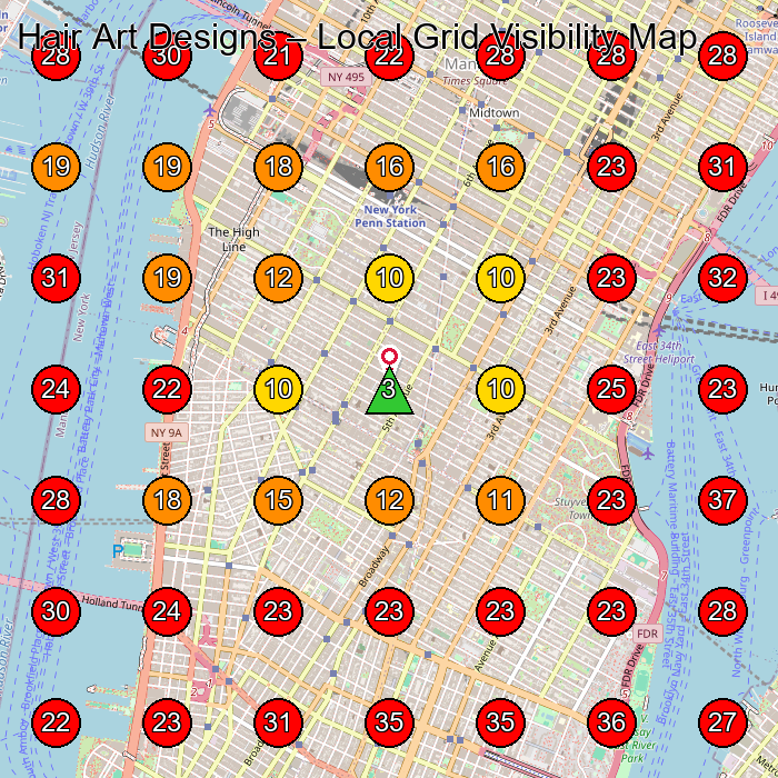 Hair Art Designs GeoGrid visibility map for Hair Salon in New York
